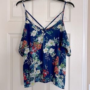 Charlotte Russe 2x Blue Floral Blouse with Cold Shoulder
